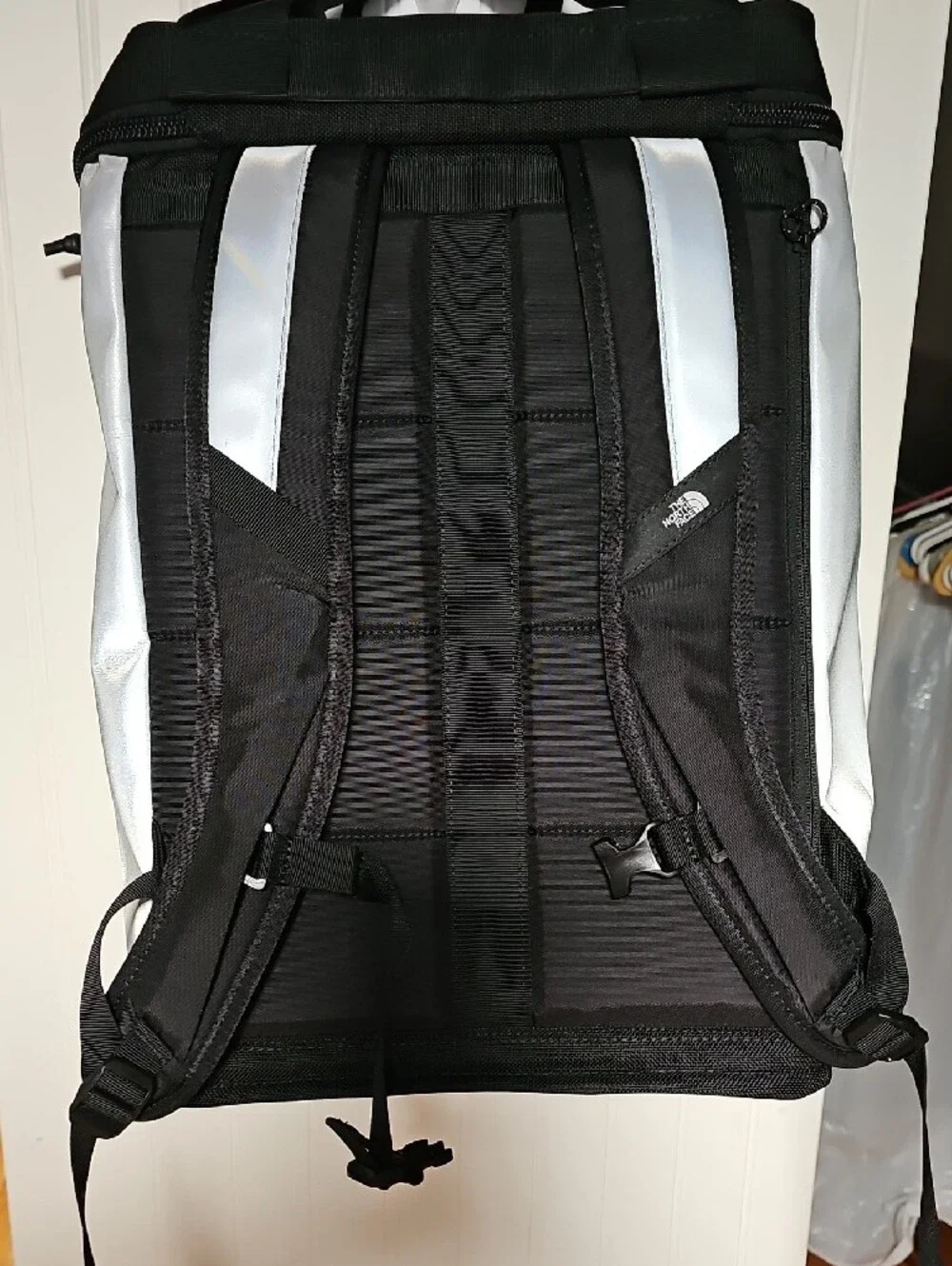 The North Face Fusebox Backpack in Silver with Black Accents